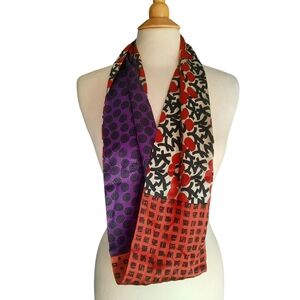 Silk Charmeuse Mixed Print Patchwork Infinity Scarf Purple/Orange/Multi US Made